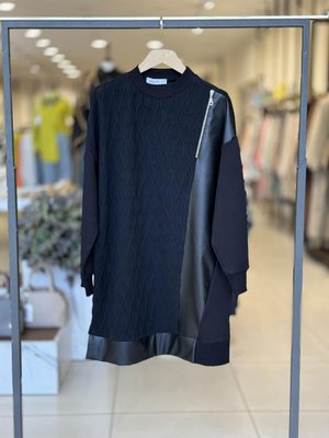 Deri Ve Zincir Detaylı Siyah Tunik