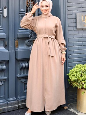 Vizon Balon Kol Detaylı Fermuarlı Ferace Vizon Balon Kol Detaylı Fermuarlı Ferace