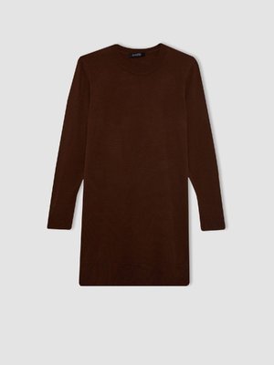 Regular Fit Bisiklet Yaka Yandan Yırtmaçlı Basic Düz Kazak Tunik H3431az24au