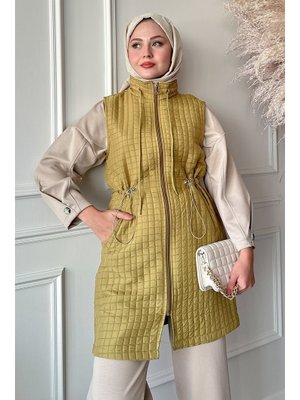 Kapitone Yağ Yeşili Çıtçıtlı Yelek Kapitone Yağ Yeşili Çıtçıtlı Yelek