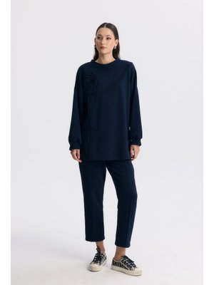 Lacivert Slory Aksesuar Detaylı Şardonsuz Üç İplik Takım