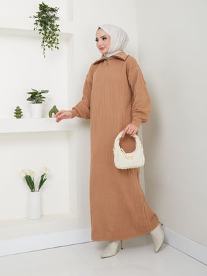 Vizon Fermuarlı Triko Elbise