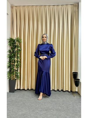 Kemer Taşlı Balık Saten Abiye Elbise Kemer Taşlı Balık Saten Abiye Elbise