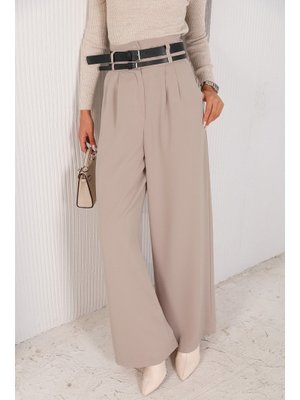 Taş Çift Kemerli Palazzo Pantolon