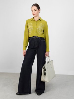 Yağ Yeşili Nakış Detaylı Tunik