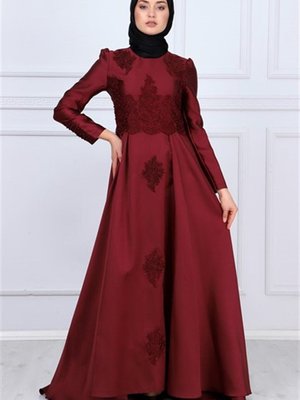 Bordo Micro Kumaş Detaylı Abiye Elbise Bordo Micro Kumaş Detaylı Abiye Elbise