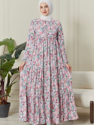 Eteği Kat Kat Çiçek Desenli Çingene Viskon Elbise Anne Namaz Elbisesi Eteği Kat Kat Çiçek Desenli Çingene Viskon Elbise Anne Namaz Elbisesi