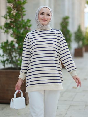 Çizgili Salaş Tunik Lacivert Çizgili Salaş Tunik Lacivert