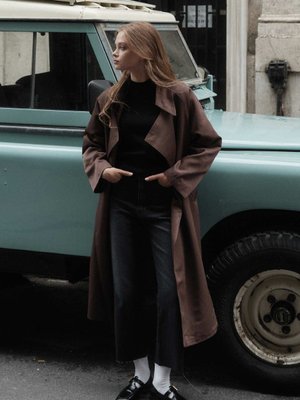 Geniş Yaka Kahve Trençkot