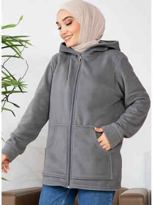 Polar Gri Kapüşonlu Hırka Polar Gri Kapüşonlu Hırka