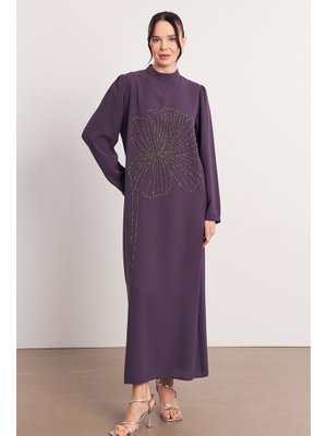 Leylak Taş İşleme Detaylı Abiye Elbise