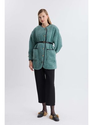 Mint Novi Kemer Aksesuar Detaylı Peluş Ceket