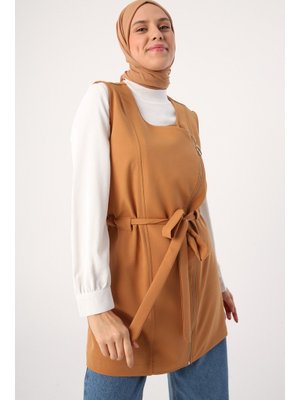 Toprak Fermuarlı Kemerli Yelek