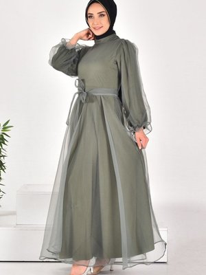 Yeşil Dalya Kumaş Kemerli Abiye Elbise Yeşil Dalya Kumaş Kemerli Abiye Elbise