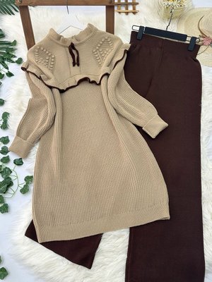 Çalıkuşu Triko Tunik Pantolon Takım Camel