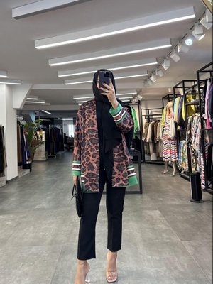 Leopar Desen Ceket Yeşil