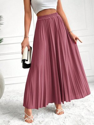 Gül Kurusu Pliseli Beli Lastikli Etek Gül Kurusu Pliseli Beli Lastikli Etek