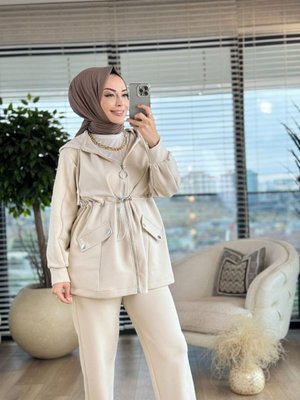 Ön Fermuarlı Bel Büzgülü Takım