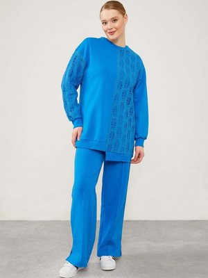 Saks Dantel Garnili Dikiş Detaylı Pantolonlu Spor Takım