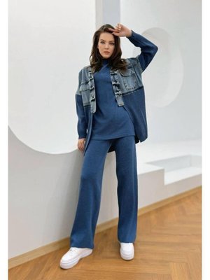 Premium Kalite Kot Detaylı Salaş Tasarım hırka Ve Pantolon triko İkili Tasarım Triko Takım