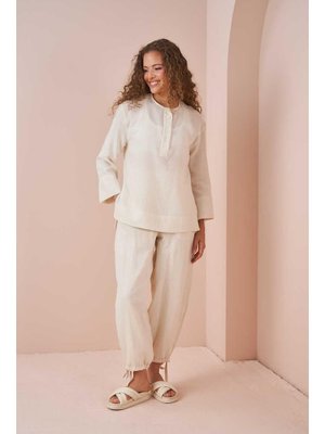 Ekru Yanları Yırtmaçlı Müslin Tunik