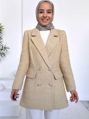 Kruvaze Tüvit Blazer Ceket Bej