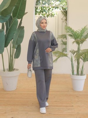 Scuba Kumaş Zincirli Pantolonlu Takım