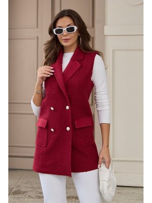 Bordo Buklet Düğme Detaylı Yelek