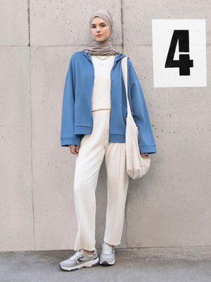 Fermuarlı Yumuşak Dokulu Sweatshirt İndigo Fermuarlı Yumuşak Dokulu Sweatshirt İndigo