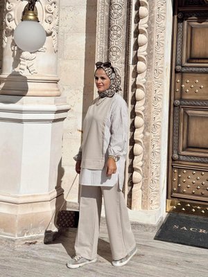 Line Gömlekli İkili Takım Bej Line Gömlekli İkili Takım Bej