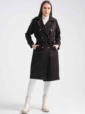 Yeni Sezon Uzun Trençkot Siyah