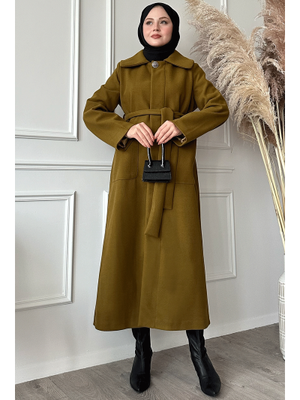 Kuşaklı Gizli Patlı Yağ Yeşili Kaban