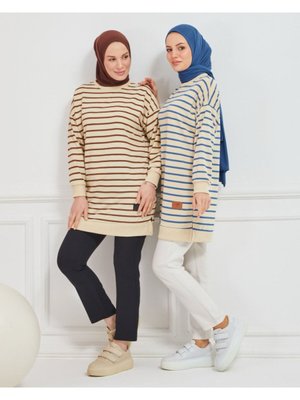 İki İplik Çizgili Model Adet Tunik