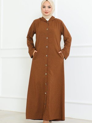 Kahverengi Düğme Detaylı Ahsen Elbise Kahverengi Düğme Detaylı Ahsen Elbise