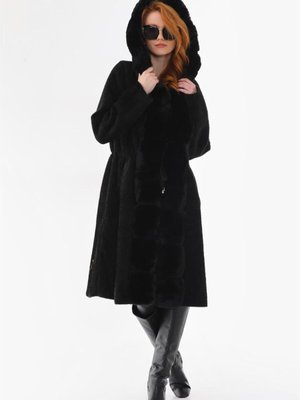 Siyah İtalyan Çıkabilen Kürk Detaylı Kapüşonlu Angora Kaban Siyah İtalyan Çıkabilen Kürk Detaylı Kapüşonlu Angora Kaban