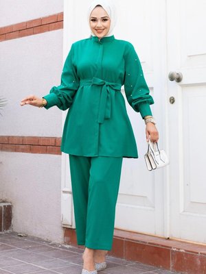 Yeşil İnci Kol Detaylı Takım