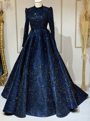 Lacivert Sarmaşık Abiye Elbise