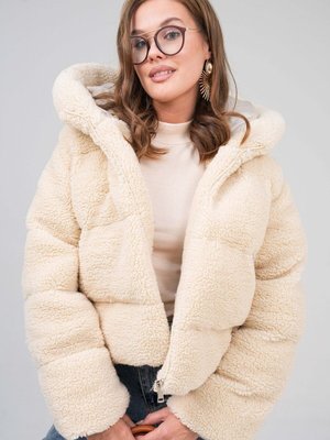 Bej Kapüşonlu Astarlı Peluş Mont Bej Kapüşonlu Astarlı Peluş Mont