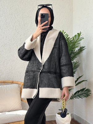 İçi Peluşlu Kısa Mont Taş Rengi