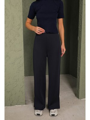 Lacivert Scuba Yırtmaçlı Pantolon