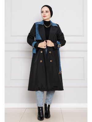 Siyah Kot Detaylı Trençkot Siyah Kot Detaylı Trençkot