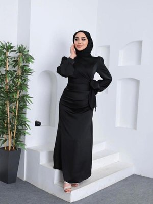 Yandan Bağlamalı Saten Abiye Elbise