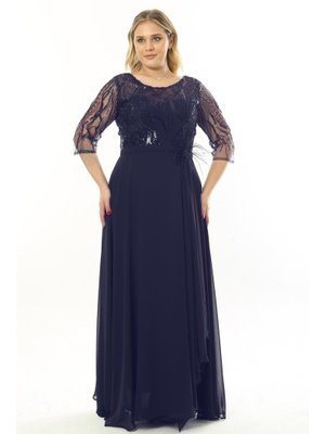 Büyük Beden Lacivert Uzun Abiye Elbise