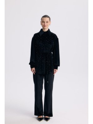 Siyah Ella Kadife Fitilli Takım