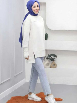 Tesettür Eteği Yırtmaçlı Basic Sweatshirt