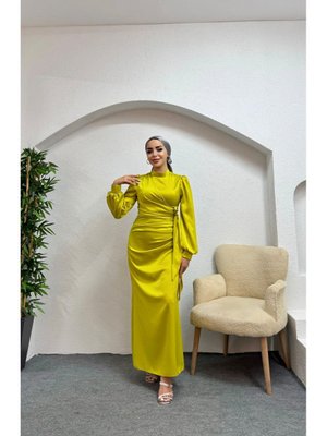 Yandan Bağlama Detaylı Saten Tesettür Abiye Elbise Yandan Bağlama Detaylı Saten Tesettür Abiye Elbise