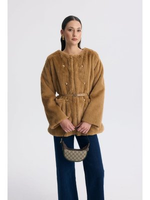 Bej Fayanna Cep Detaylı Kürk