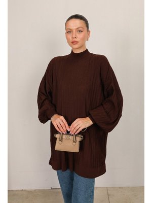 Kahverengi Basic Triko Tunik