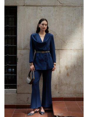 Lacivert Coralie Degaje Yakalı Blazer Ceket Takım
