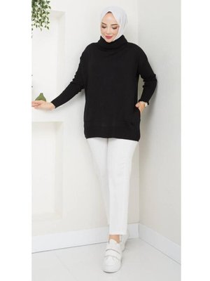 Siyah Balıkçi Yaka Cepli Triko Tunik
